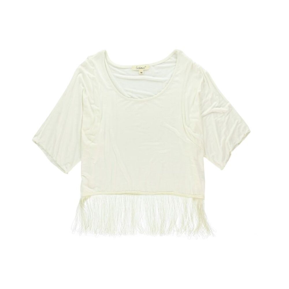 testament Womens Fringed Shell Blouse, Off-White, Juniors, M, DM